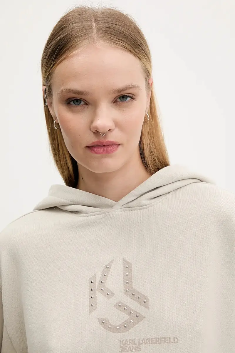 felpa in cotone donna colore beige con cappuccio A4W20004 miniatura 4