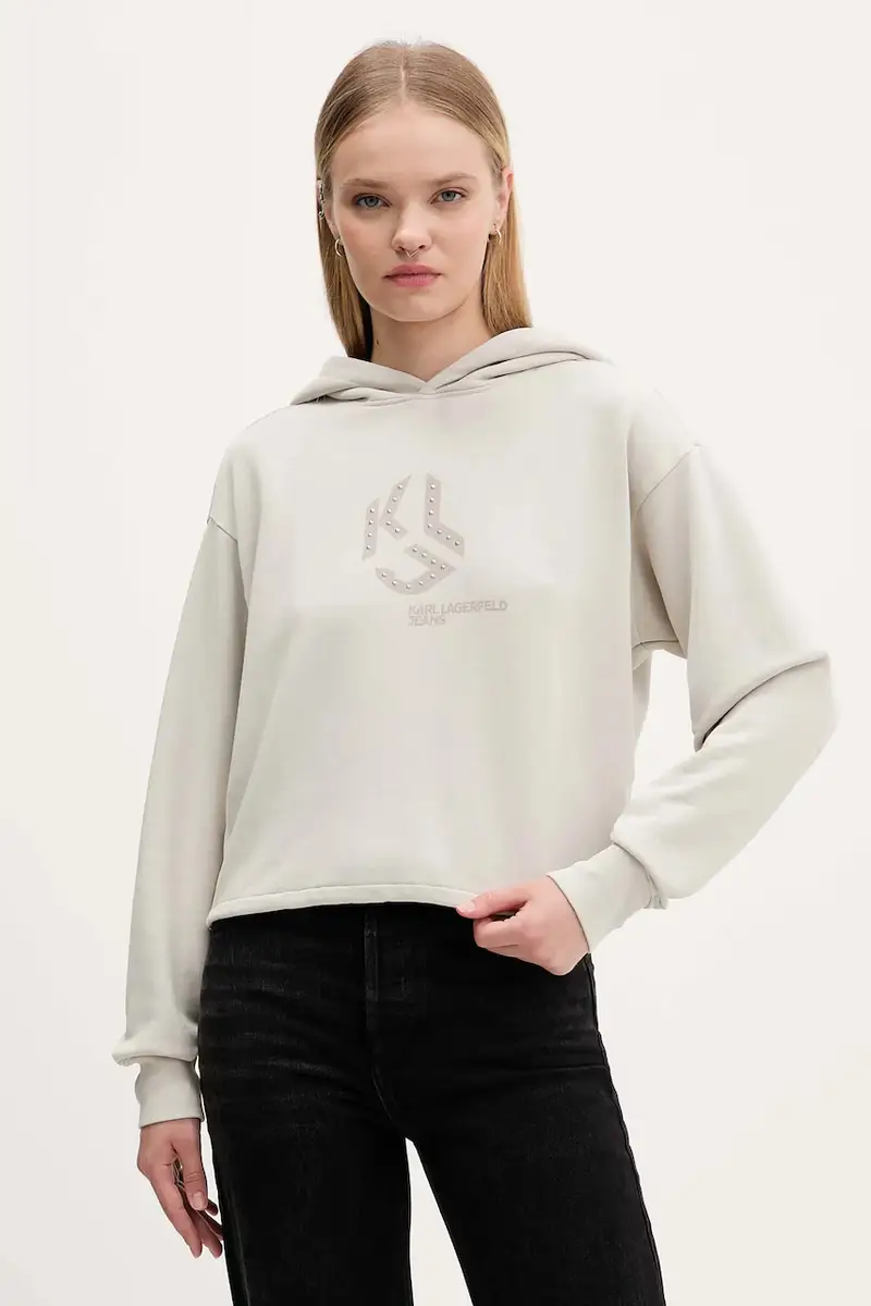 felpa in cotone donna colore beige con cappuccio A4W20004