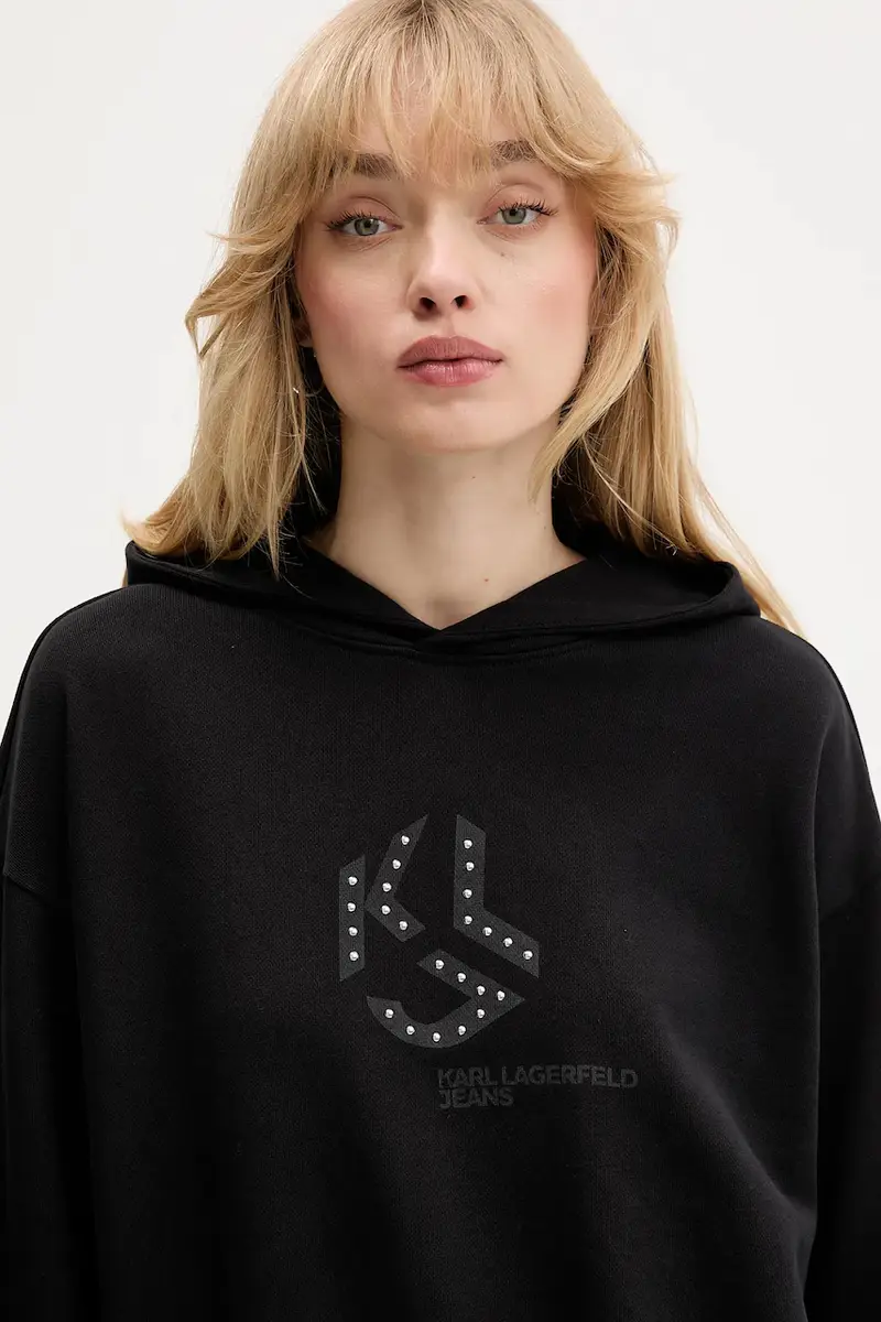 felpa in cotone donna colore nero con cappuccio A4W20004 miniatura 4