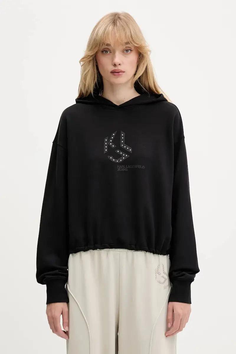 felpa in cotone donna colore nero con cappuccio A4W20004