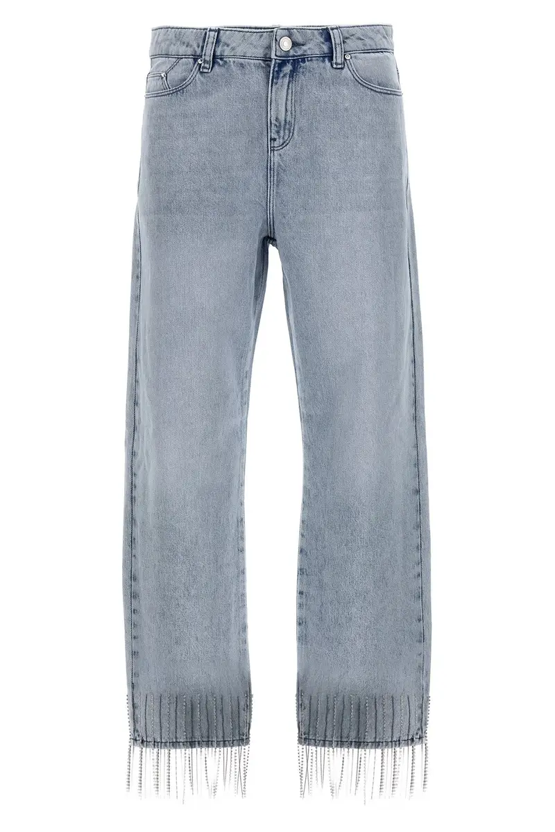 Jeans Frange Strass Azzurro