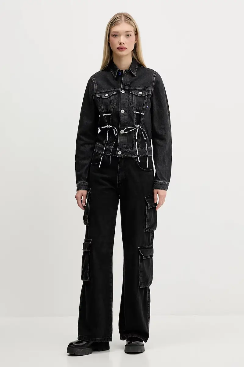 giacca di jeans colore nero A4W14012 miniatura 2