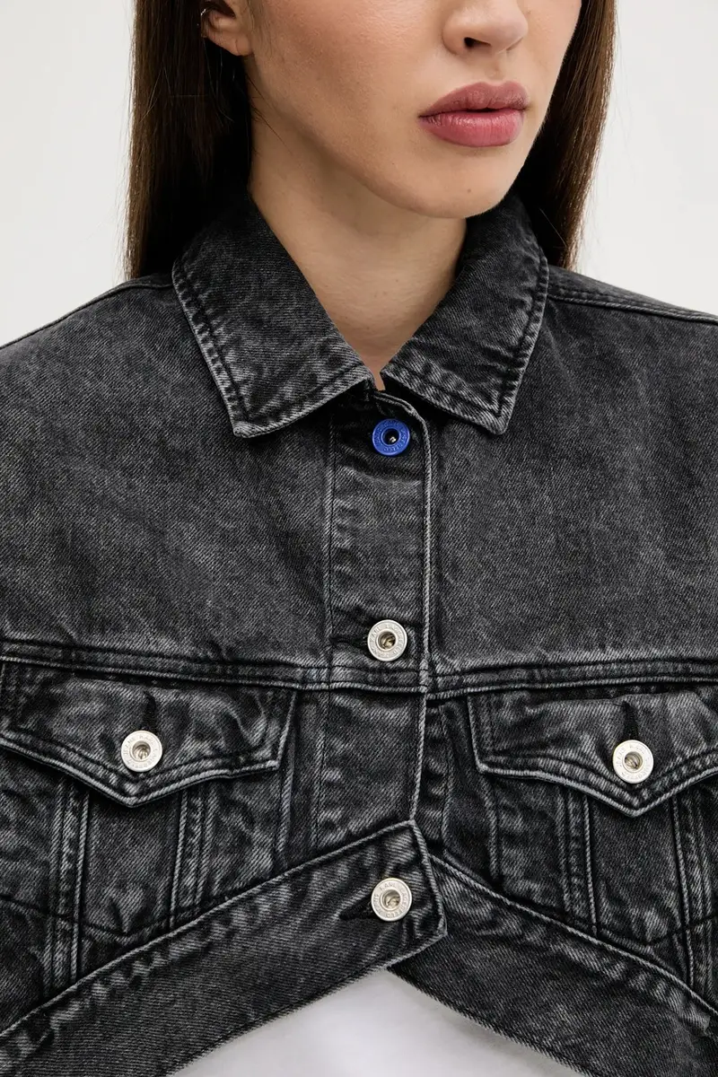 giacca di jeans in cotone colore nero A3W14060 miniatura 5