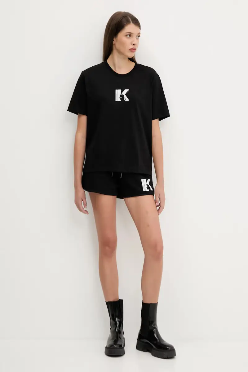 pantaloncini donna colore nero con applicazione A3W10125 miniatura 2