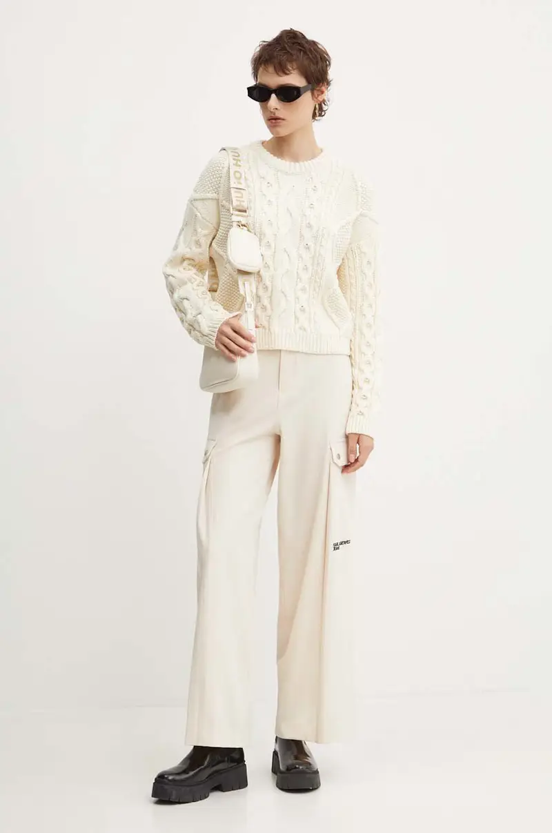 pantaloni donna colore beige 245J1002 miniatura 2