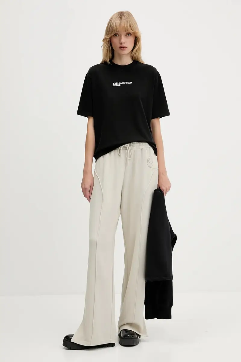 pantaloni tuta di cotone donna colore beige con applicazione A4W10080 miniatura 2