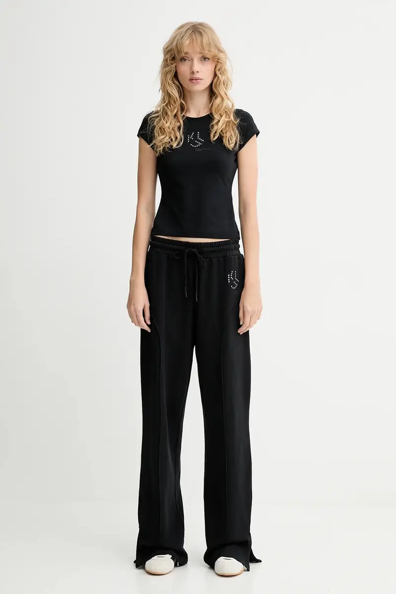 pantaloni tuta di cotone donna colore nero con applicazione A4W10080 miniatura 2