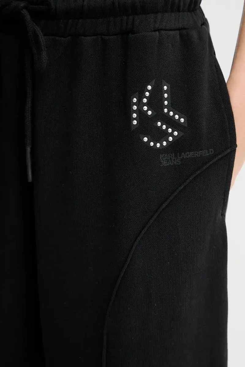 pantaloni tuta di cotone donna colore nero con applicazione A4W10080 miniatura 4