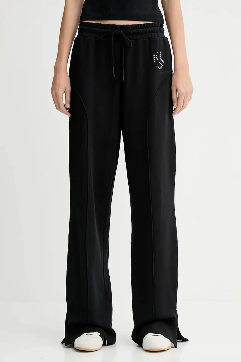 pantaloni tuta di cotone donna colore nero con applicazione A4W10080