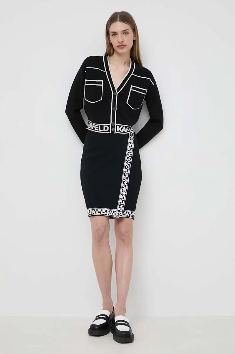 kardigan con aggiunta di lana colore nero miniatura 2