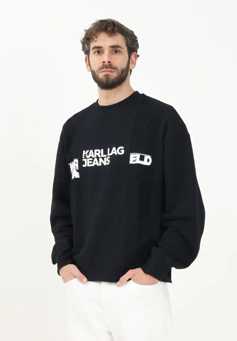 KARL LAGERFERLD Felpa girocollo nera da uomo con stampa logo miniatura 2