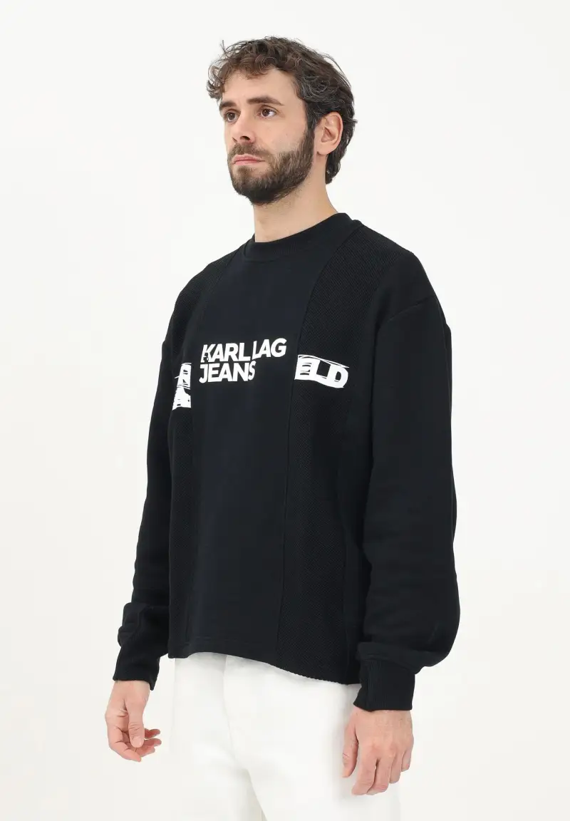 KARL LAGERFERLD Felpa girocollo nera da uomo con stampa logo
