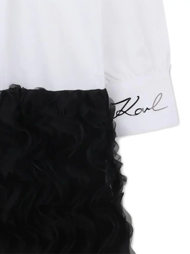 Chemisier con Ruches e Logo Ricamato Bianco Nero miniatura 2