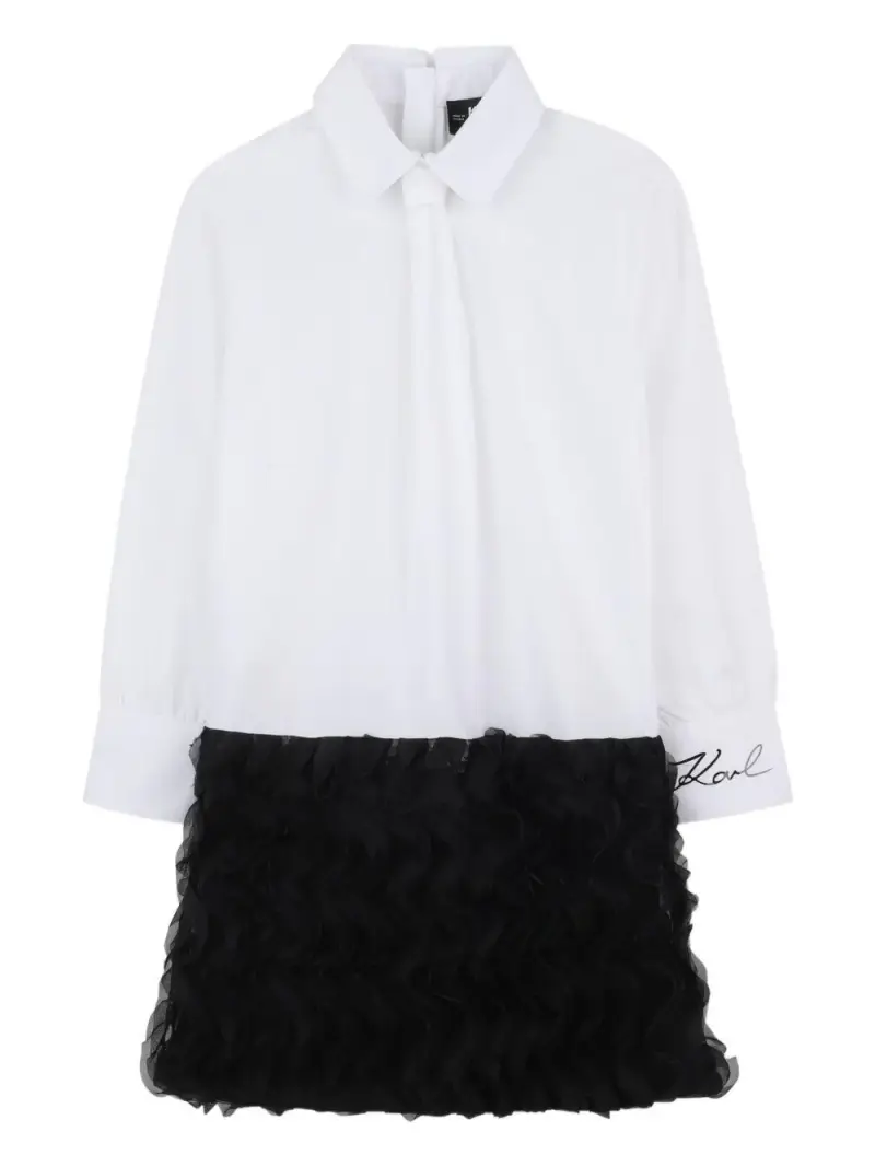 Chemisier con Ruches e Logo Ricamato Bianco Nero