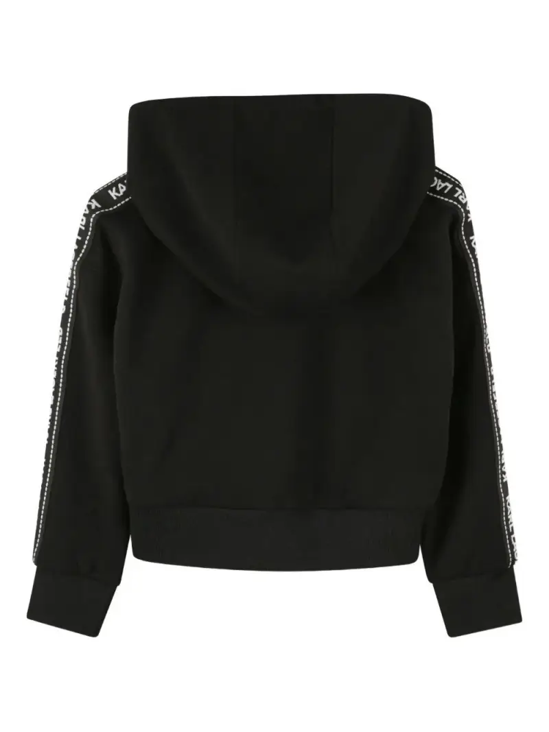 Felpa con Cappuccio Zip e Bande Logo Nero miniatura 2