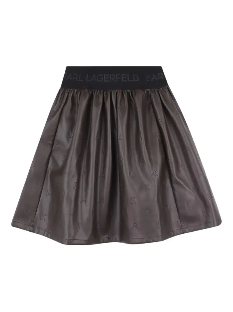 Gonna Svasata con Logo Goffrato Marrone miniatura 2