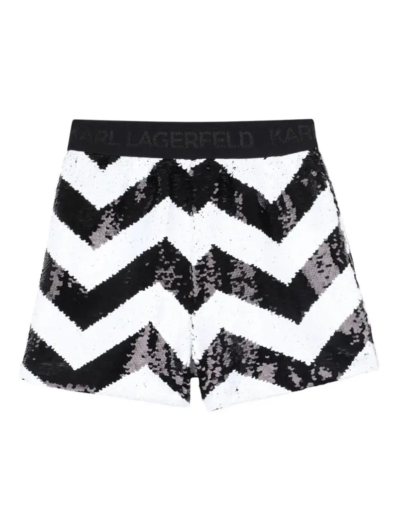 Shorts con Paillettes e Motivo Chevron Nero bianco miniatura 3