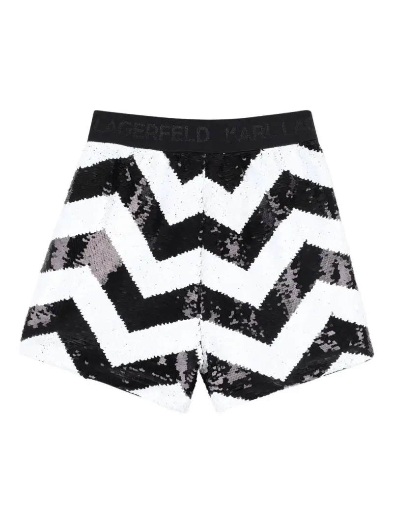 Shorts con Paillettes e Motivo Chevron Nero bianco