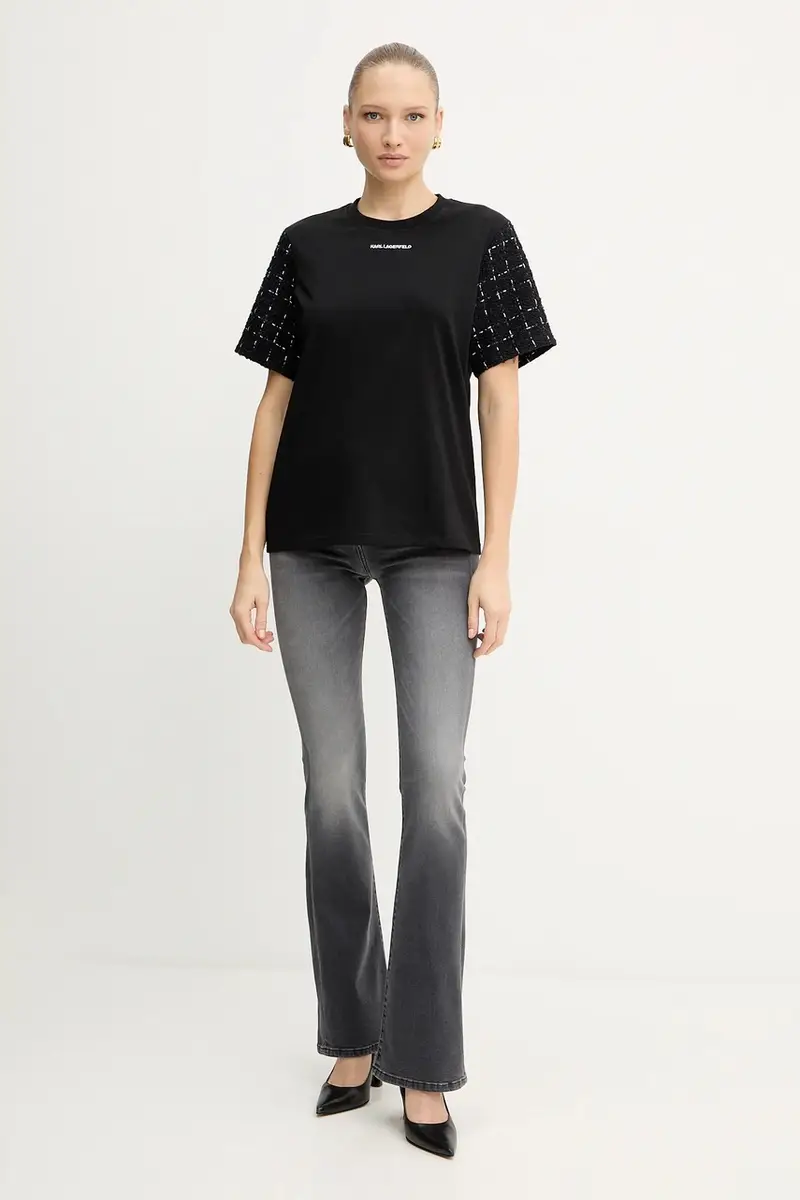 maglietta con lana Nero miniatura 2