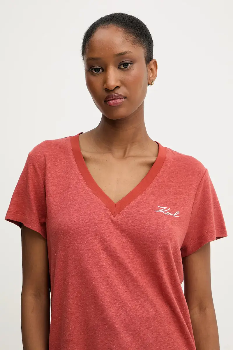 maglietta in lino donna colore rosso A3W17070 Arancione miniatura 4