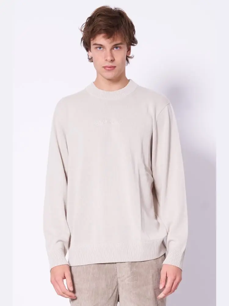 maglione girocollo in cotone beige