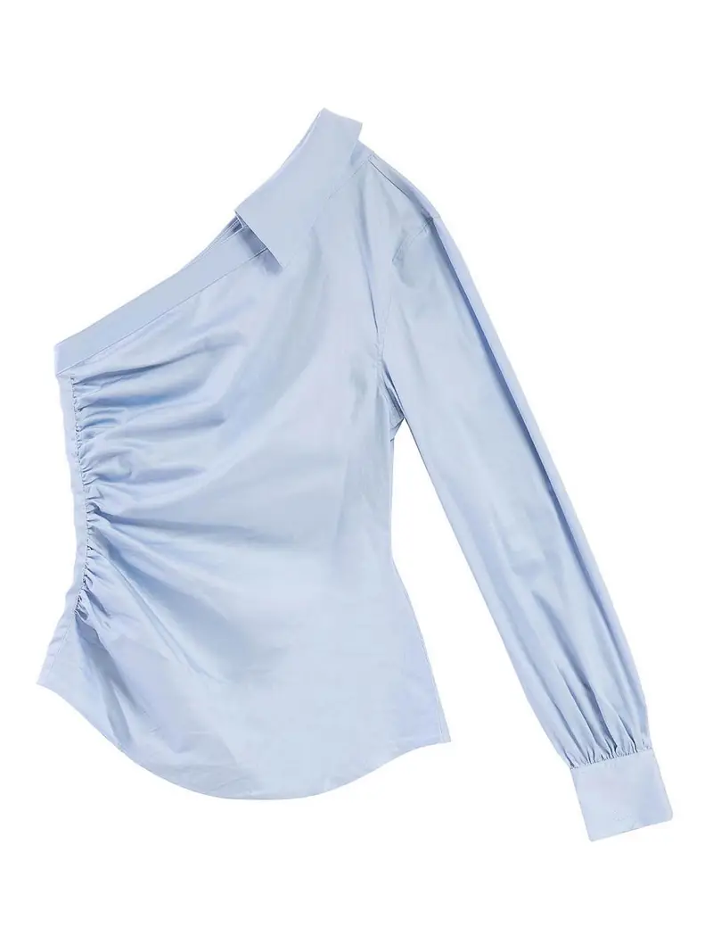One Shoulder Popeline Blouse Azzurro