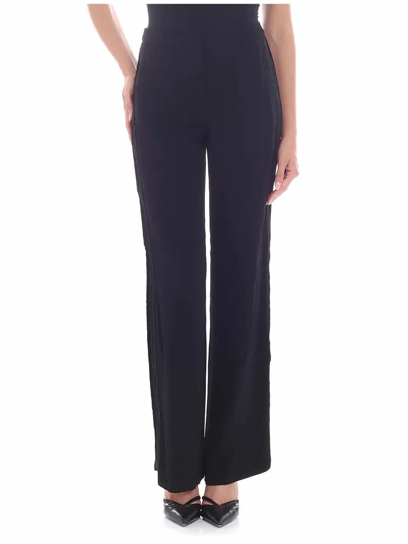 Pantalone nero con balze in velluto