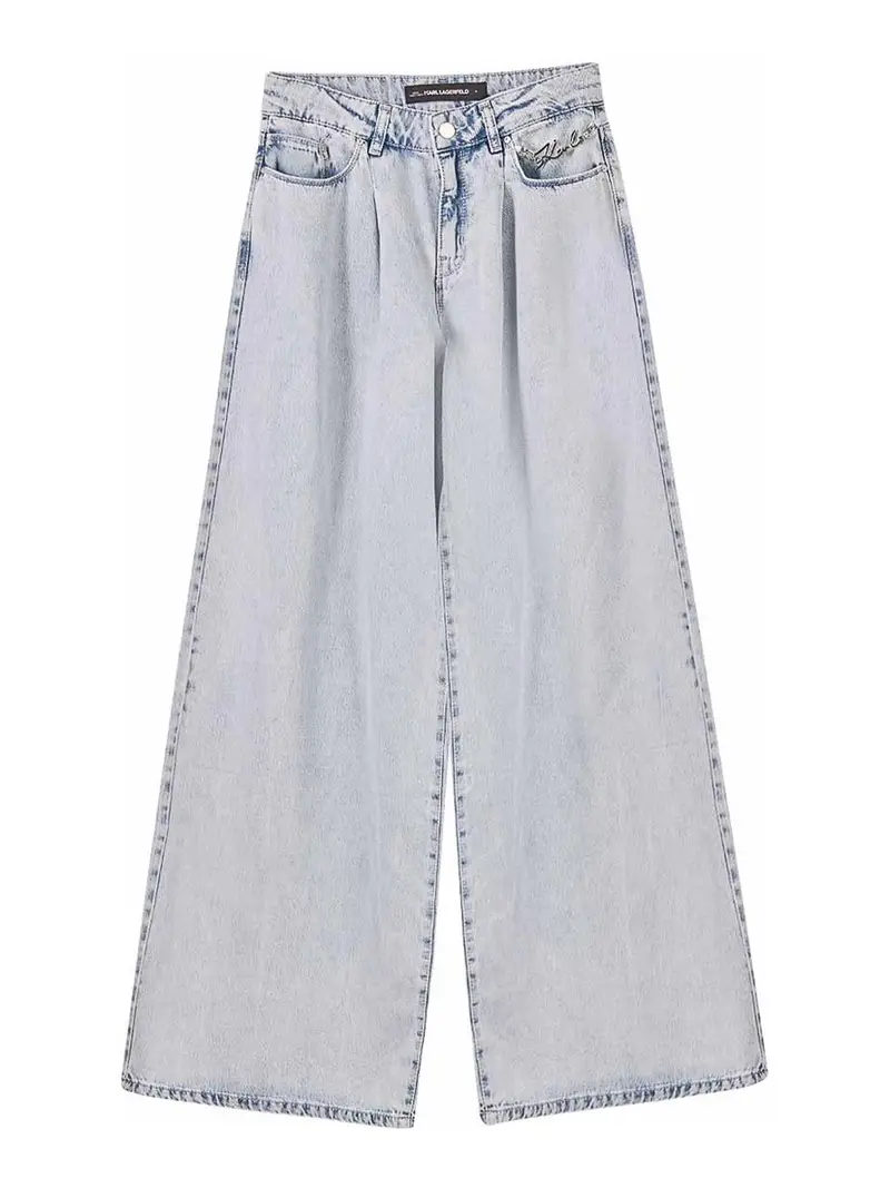Pantaloni in denim blu gamba larga