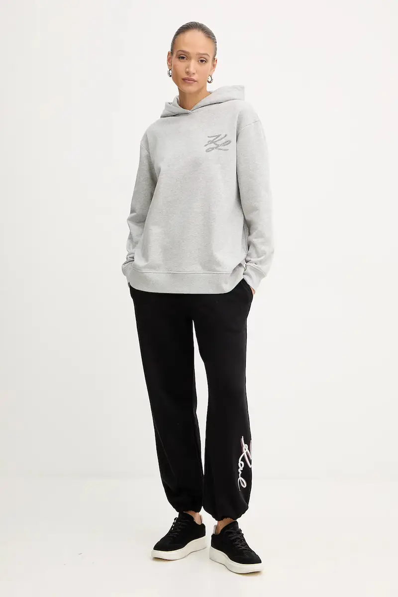 pantaloni tuta di cotone donna colore grigio con applicazione A4W10141 miniatura 2