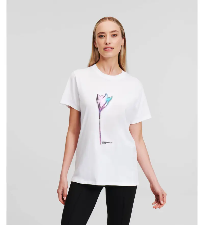 per donna A3W17041 Maglietta con fiore bianco (XS), Casual, Manica corta, Cotone biologico, Sostenibile