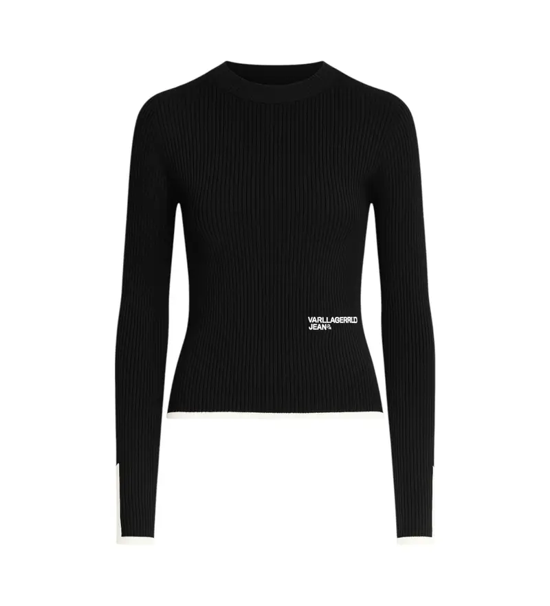 per donna. A3W18006 Maglietta nera a coste (XS), Nero, Casual, Cotele', Manica lunga