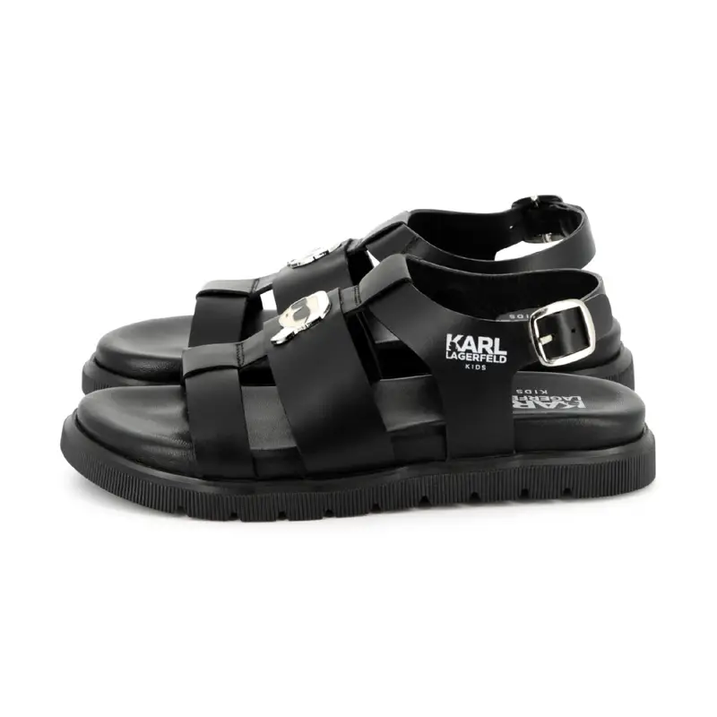 per ragazza. Z30372 sandali in pelle nera (34), Nero, Basso, Fibbia, Casual, moda per bambini