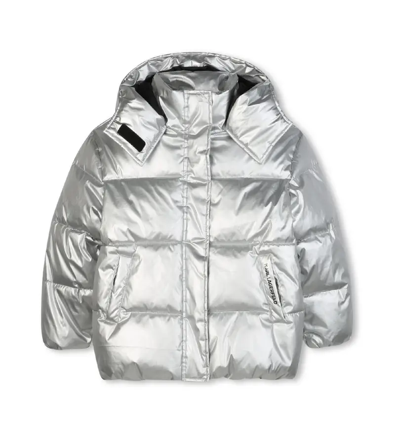 Karl Lagerfeld Cappotto argentato moderno per ragazza