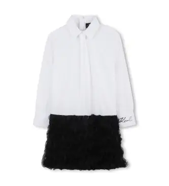 per ragazza Z30617 Abito bianco combinato (12Años= 150cm), Nero, Casual, Poliestere, Manica lunga, moda per bambini