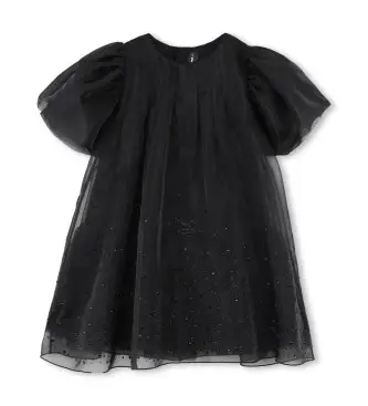 per ragazza Z30624 Abito in voile nero (4años= 102cm), Casual, Poliestere, Manica corta, moda per bambini