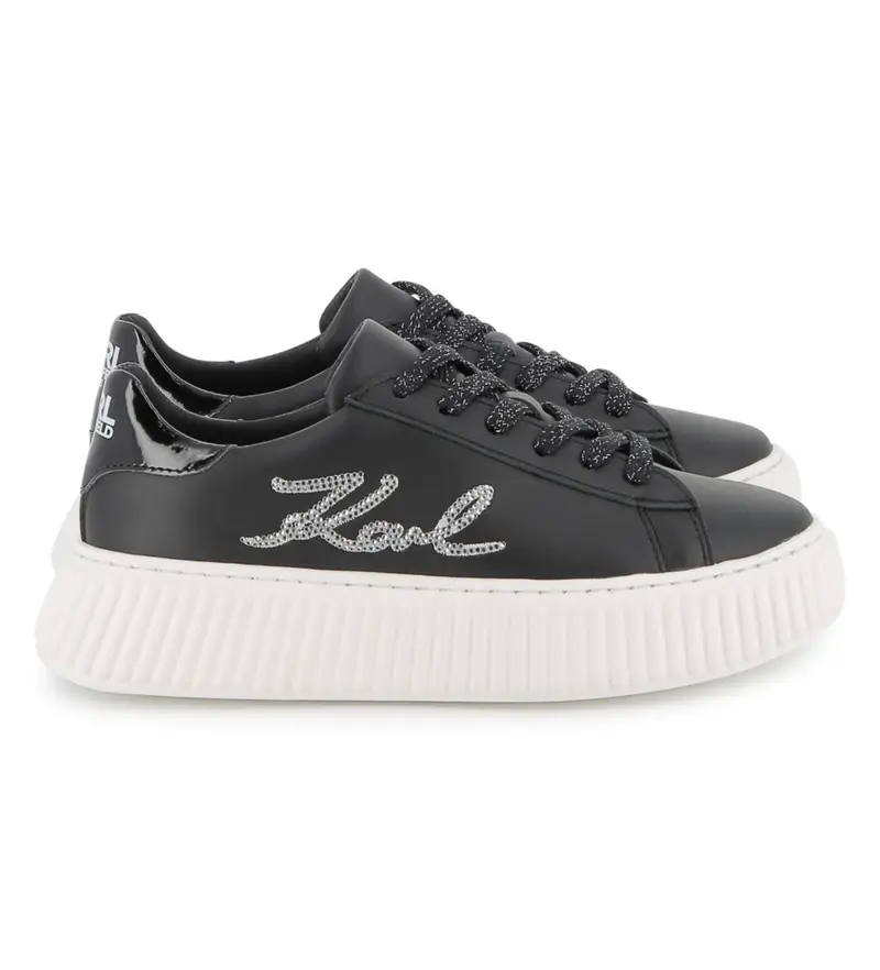 per ragazza. Z30978 Sneakers in pelle nera di marca (35), Nero, Basso, Stringhe, Casual, moda per bambini