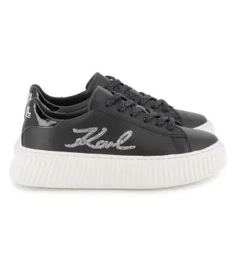 per ragazza Z30978 Sneakers in pelle nera di marca (36), Nero, Basso, Stringhe, Casual, moda per bambini