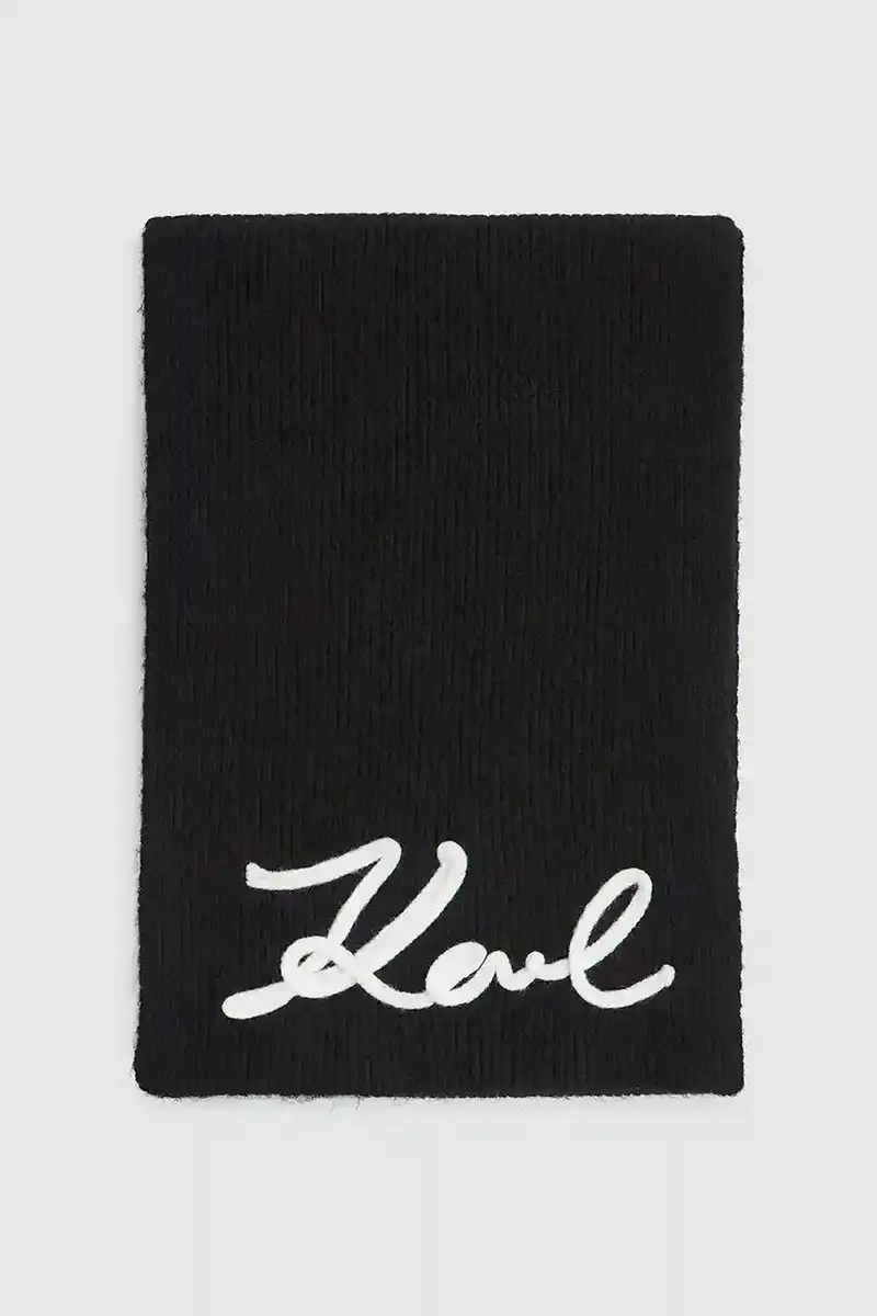 sciarpa con aggiunta di lana donna colore nero con applicazione A4W33028 miniatura 2