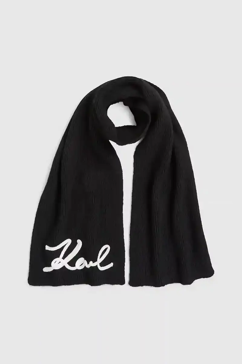 sciarpa con aggiunta di lana donna colore nero con applicazione A4W33028