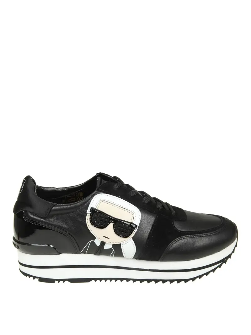 Sneaker in pelle e camoscio con patch Karl Nero
