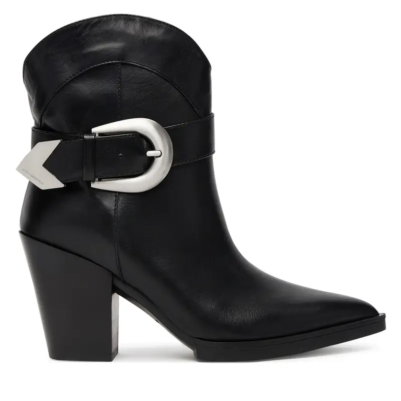 Karl Lagerfeld Stivaletti Donna in Pelle Nera con Tacco Robusto