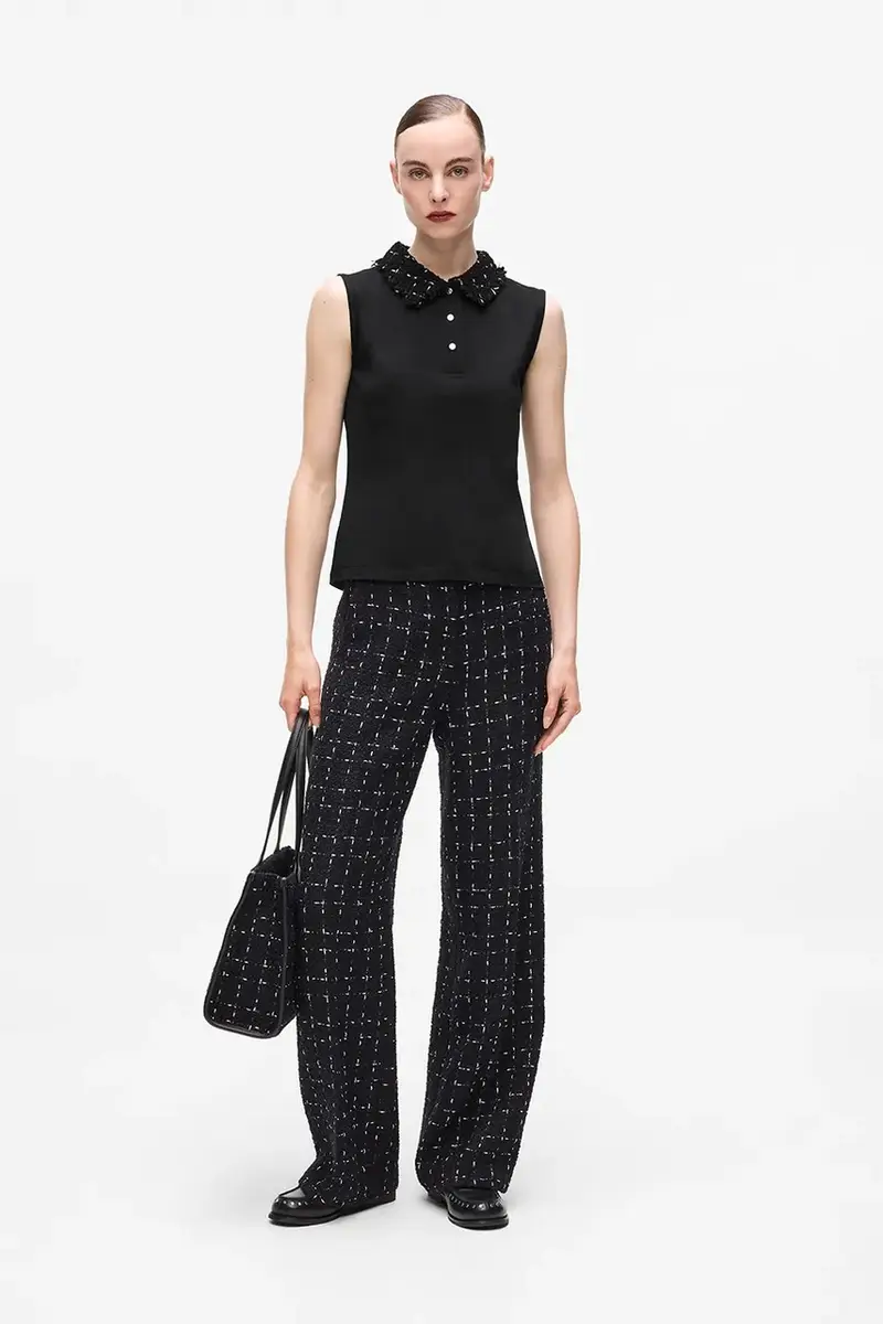 top con aggiunta di lana colore nero A4W17038 miniatura 4