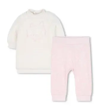 unisex per bambino Z30971 Completo vestito e leggings, grezzo e rosa (3Meses= 60cm), Bianco, Casual, Poliamide, Manica lu