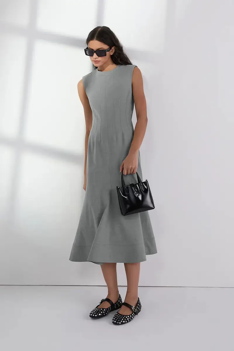 vestito con aggiunta di lana colore grigio A3W13034 miniatura 4