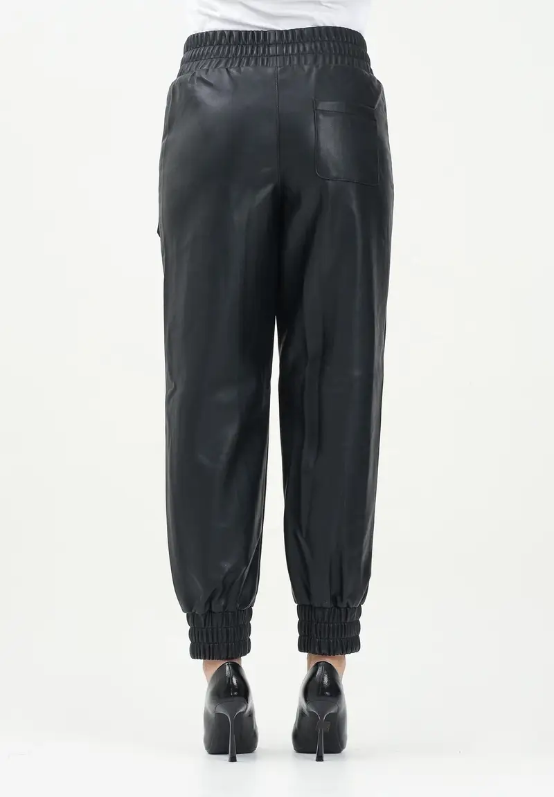 KARL LAGERFERLD Pantalone casual in ecopelle nera da donna con logo miniatura 3