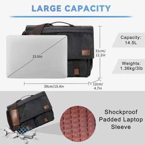 Kasgo Borsa Tracolla Uomo, Borsa Porta PC Donna 15, 6 Pollici Grande Impermeabile Borse Spalla Lavoro Messenger Borsa miniatura 2