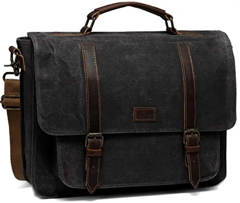 Kasgo Borsa Tracolla Uomo, Tela Borsa Porta PC 15.6 Pollici Messenger Bag Telo Cerato Impermeabile Borsa Laptop Vintage