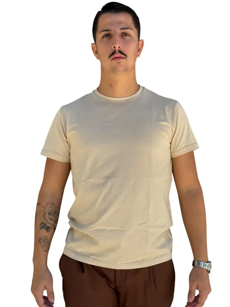 tshirt beige uomo in cotone