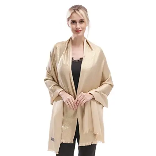 KAVINGKALY Pashmina scialli e involucri per matrimonio da donna, morbidi e grandi, sciarpe lunghe per la sera, Oro 1 miniatura 2