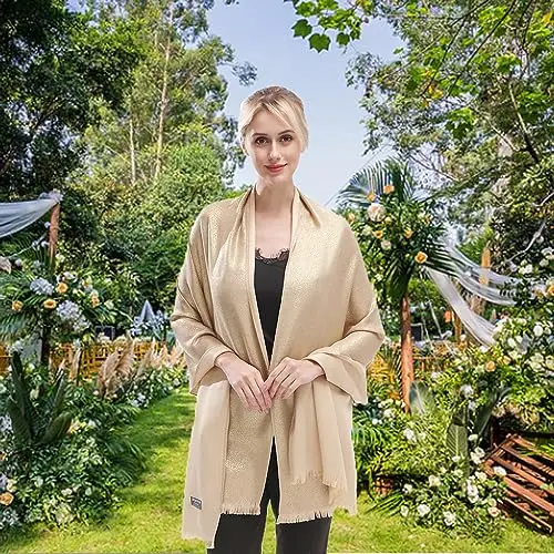 KAVINGKALY Sparkling Metallic Pashmina Scialle Wraps Sciarpa per Nuziale Wedding Party Serata Abiti Formali miniatura 3